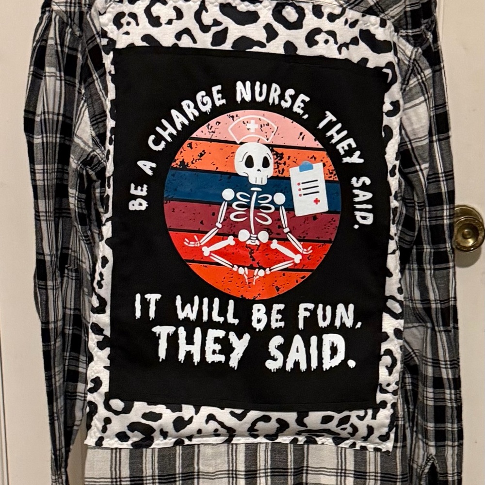 UNIONBAY Black Plaid Button-Down Shirt with Fun Nurse Graphic